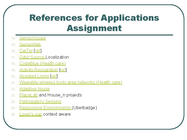 References for Applications Assignment 14. 15. 16. 17. 18. 19. 20. 21. 22. 23.