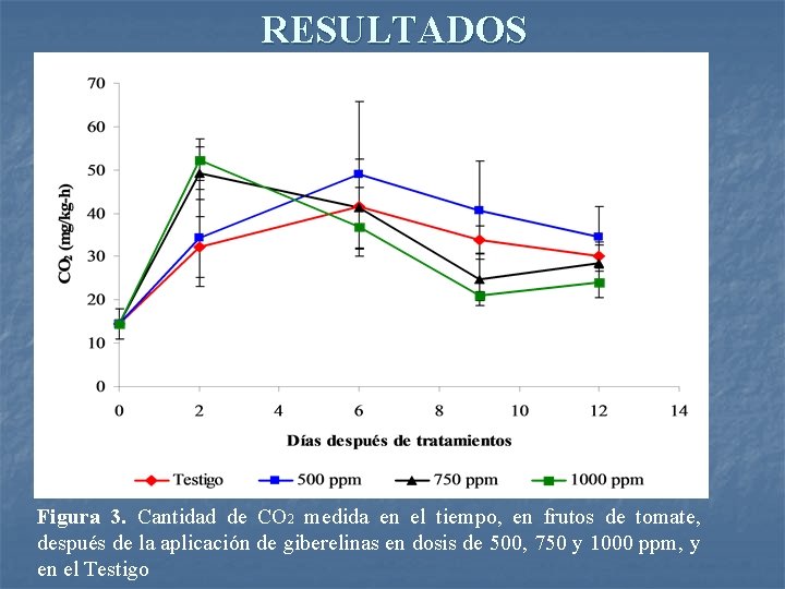 RESULTADOS Figura 3. Cantidad de CO 2 medida en el tiempo, en frutos de