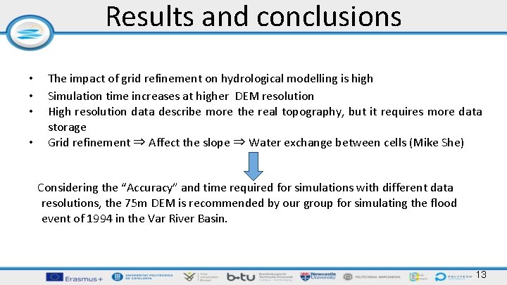 Results and conclusions • • The impact of grid refinement on hydrological modelling is