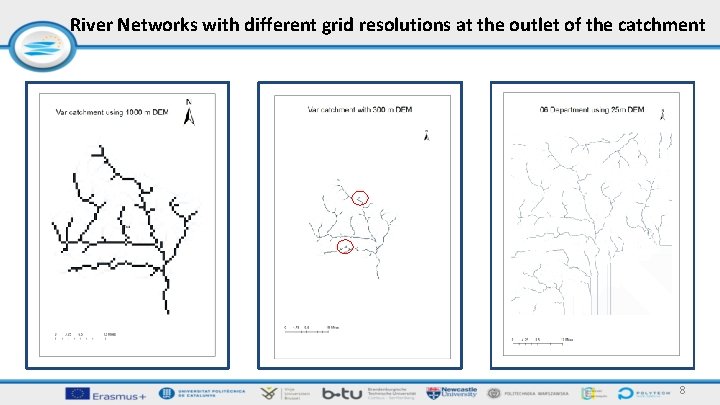River Networks with different grid resolutions at the outlet of the catchment 8 