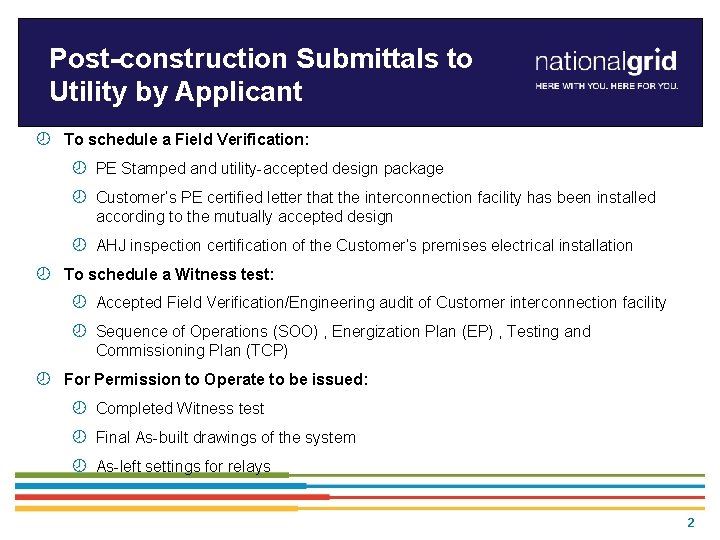 Postconstruction Submittals to Utility by Applicant Postconstruction ...