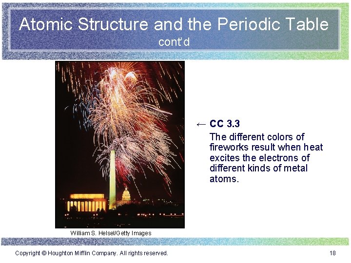Atomic Structure and the Periodic Table cont’d ← CC 3. 3 The different colors Atomic Structure and the Periodic Table cont’d ← CC 3. 3 The different colors