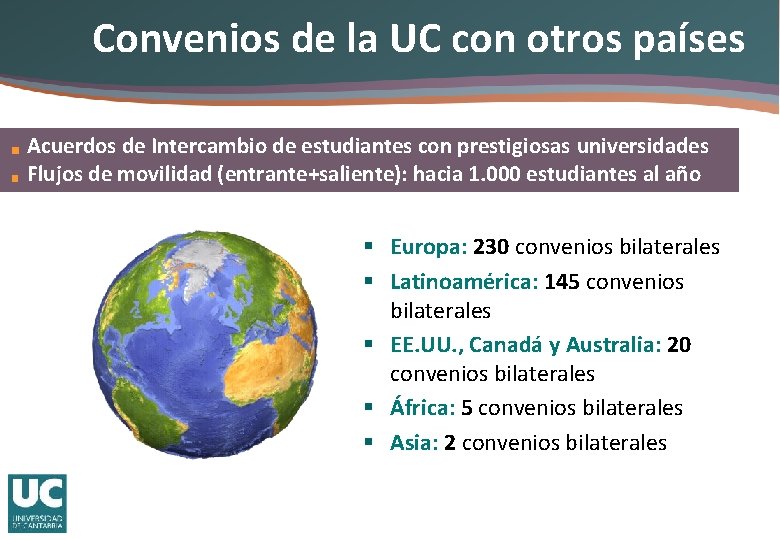 Convenios de la UC con otros países Acuerdos de Intercambio de estudiantes con prestigiosas