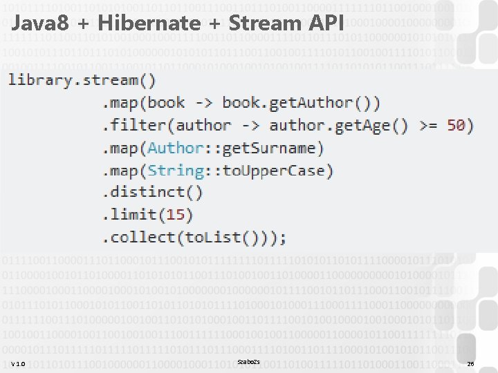 Java 8 + Hibernate + Stream API V 1. 0 Szabo. Zs 26 Java 8 + Hibernate + Stream API V 1. 0 Szabo. Zs 26