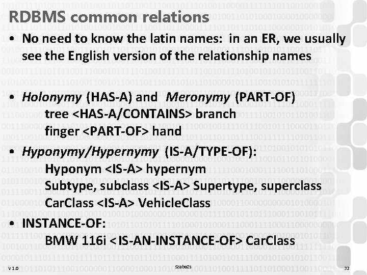 RDBMS common relations • No need to know the latin names: in an ER, RDBMS common relations • No need to know the latin names: in an ER,