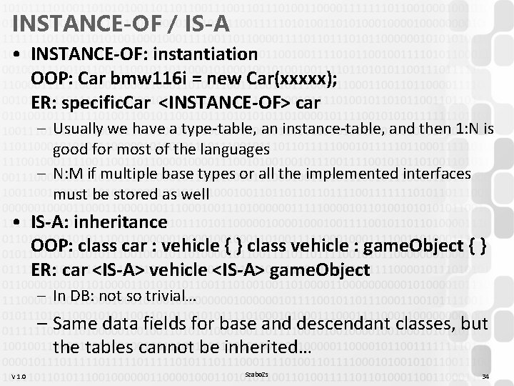 INSTANCE-OF / IS-A • INSTANCE-OF: instantiation OOP: Car bmw 116 i = new Car(xxxxx); INSTANCE-OF / IS-A • INSTANCE-OF: instantiation OOP: Car bmw 116 i = new Car(xxxxx);