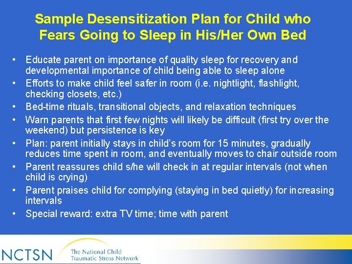 Sample Desensitization Plan for Child who Fears Going to Sleep in His/Her Own Bed