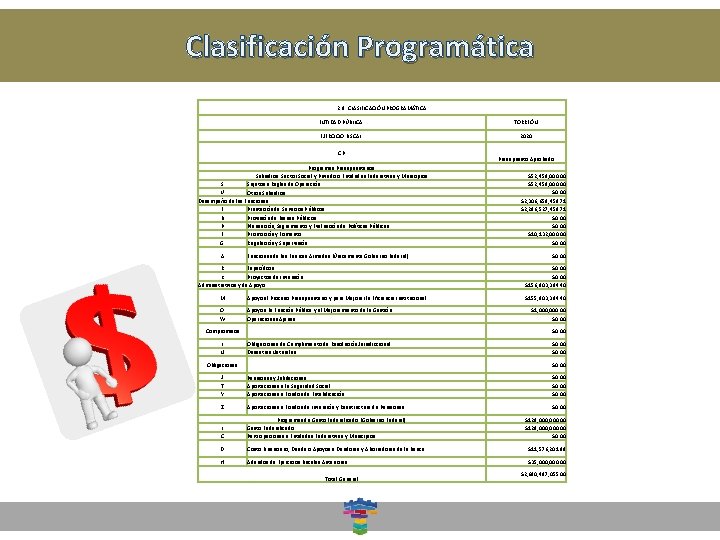 Clasificación Dirección General de. Programática Desarrollo Social 2. 8. CLASIFICACIÓN PROGRAMÁTICA ENTIDAD PÚBLICA: TORREÓN