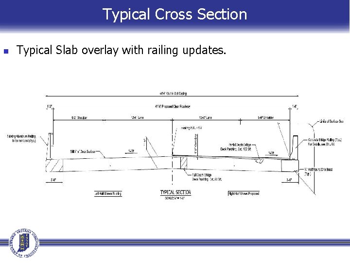 Typical Cross Section n Typical Slab overlay with railing updates. 