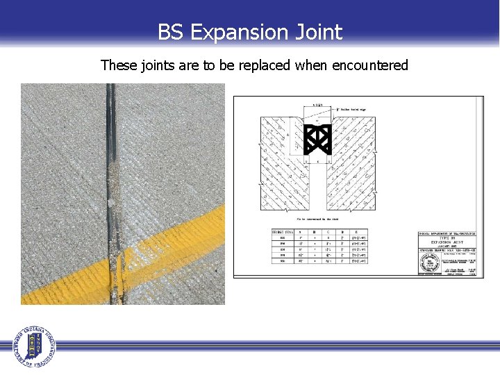 BS Expansion Joint These joints are to be replaced when encountered 