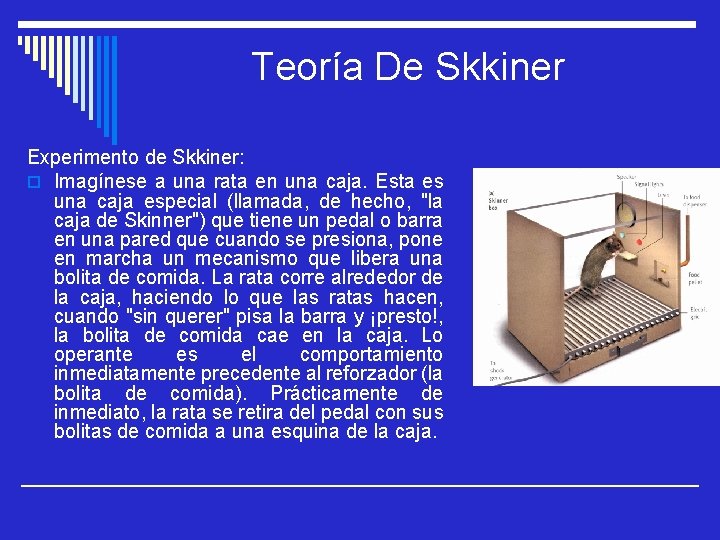 Teoría De Skkiner Experimento de Skkiner: o Imagínese a una rata en una caja.