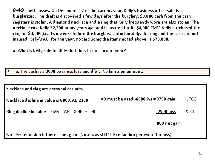 8 -49 Theft Losses. On December 17 of the current year, Kelly’s business office