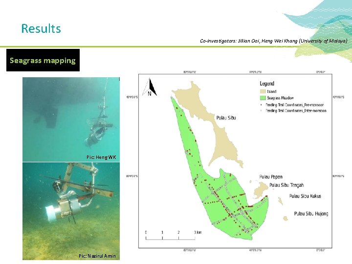 Results Co-investigators: Jillian Ooi, Heng Wei Khang (University of Malaya) Seagrass mapping Pic: Heng