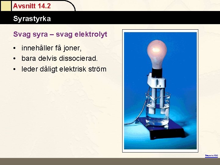 Avsnitt 14. 2 Atomic Masses Syrastyrka Svag syra – svag elektrolyt • innehåller få