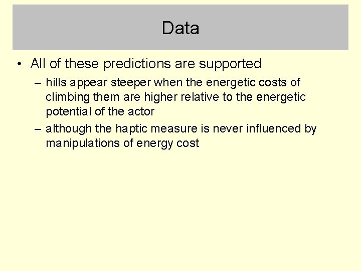 Data • All of these predictions are supported – hills appear steeper when the