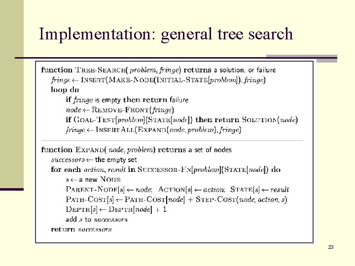 Implementation: general tree search 23 