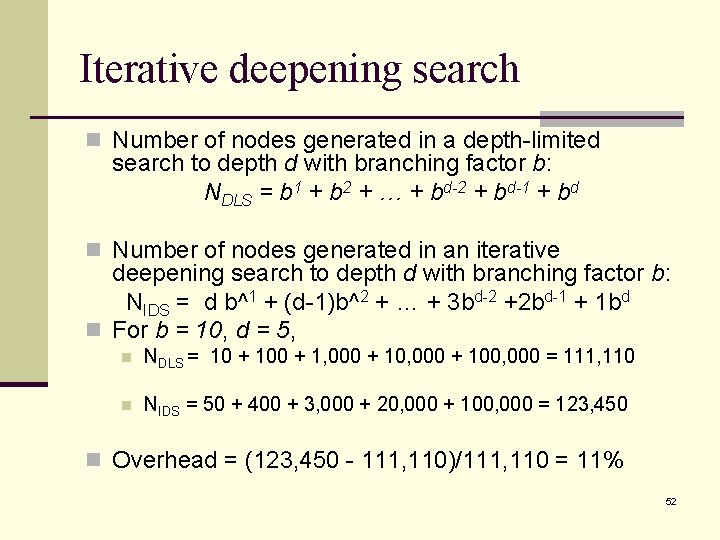 Iterative deepening search n Number of nodes generated in a depth-limited search to depth