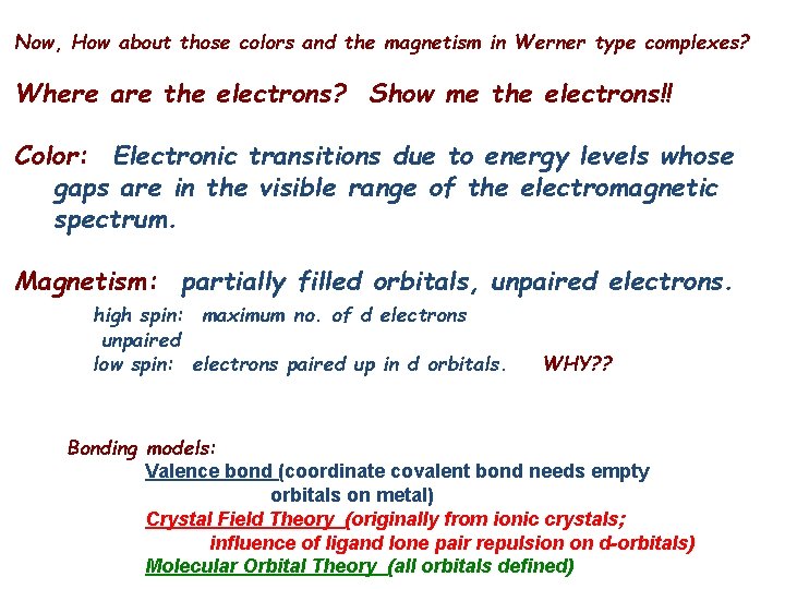 Now, How about those colors and the magnetism in Werner type complexes? Where are
