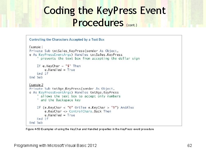 Coding the Key. Press Event Procedures (cont. ) Figure 4 -53 Examples of using Coding the Key. Press Event Procedures (cont. ) Figure 4 -53 Examples of using