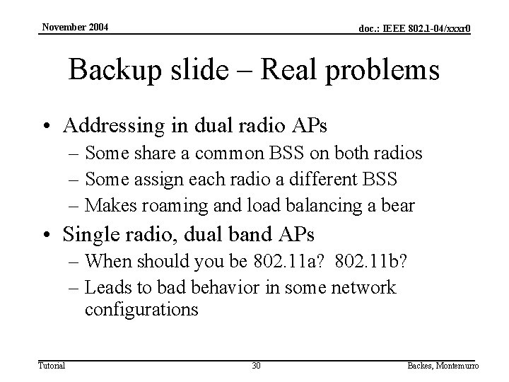 November 2004 doc. : IEEE 802. 1 -04/xxxr 0 Backup slide – Real problems