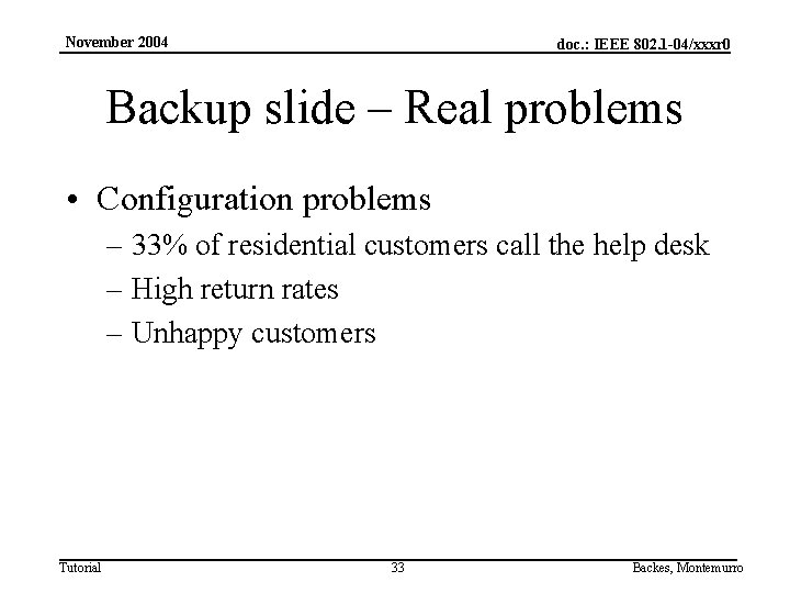 November 2004 doc. : IEEE 802. 1 -04/xxxr 0 Backup slide – Real problems