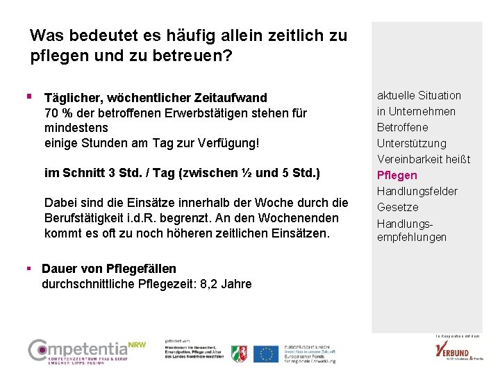 Was bedeutet es häufig allein zeitlich zu pflegen und zu betreuen? § Täglicher, wöchentlicher