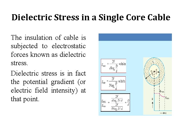 Dielectric Stress in a Single Core Cable The insulation of cable is subjected to
