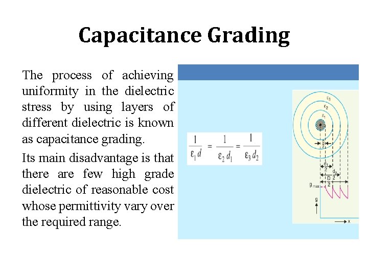 Capacitance Grading The process of achieving uniformity in the dielectric stress by using layers