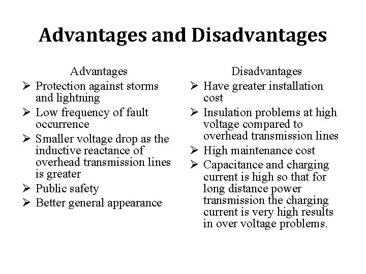 Advantages and Disadvantages Ø Ø Ø Advantages Protection against storms and lightning Low frequency