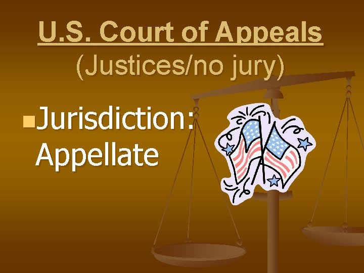 U. S. Court of Appeals (Justices/no jury) n. Jurisdiction: Appellate 
