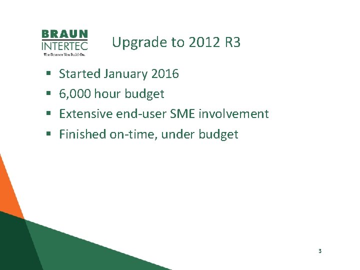 Upgrade to 2012 R 3 § § Started January 2016 6, 000 hour budget