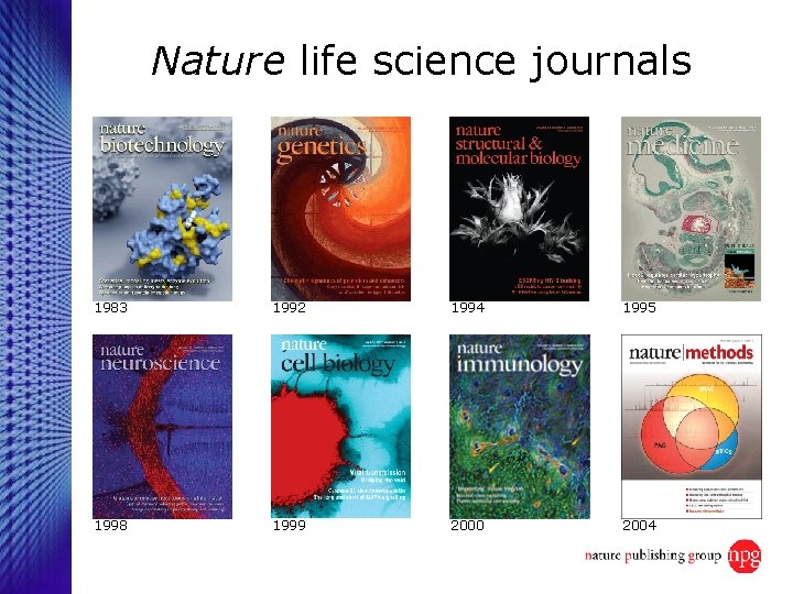 Nature life science journals 1983 1992 1994 1995 1998 1999 2000 2004 