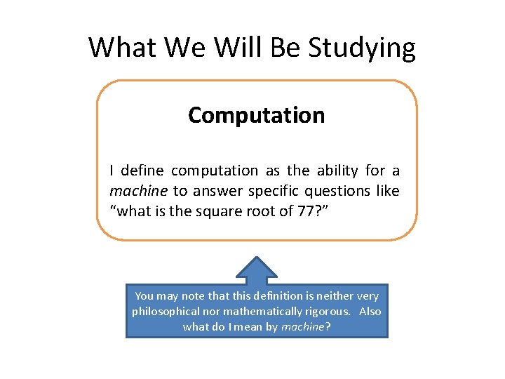 What We Will Be Studying Computation I define computation as the ability for a What We Will Be Studying Computation I define computation as the ability for a
