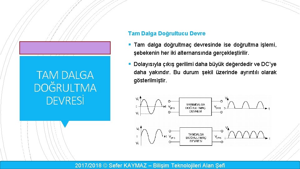 Tam Dalga Doğrultucu Devre § Tam dalga doğrultmaç devresinde ise doğrultma işlemi, şebekenin her