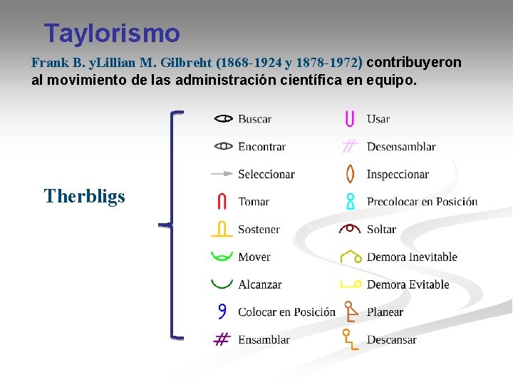 Taylorismo Frank B. y. Lillian M. Gilbreht (1868 -1924 y 1878 -1972) contribuyeron al
