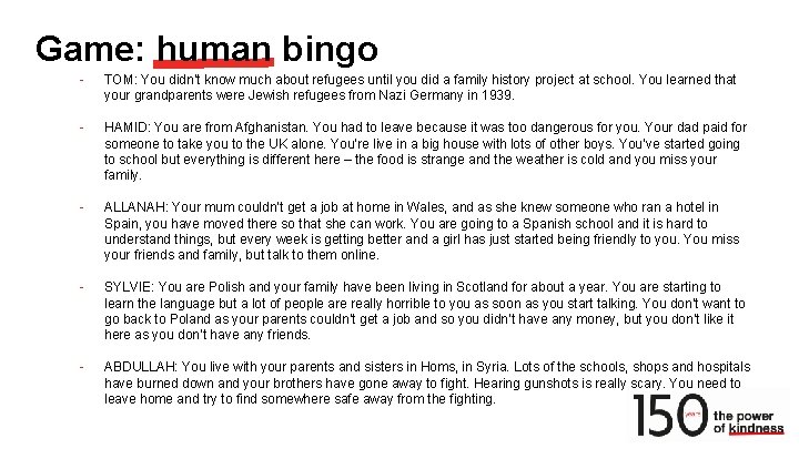 Game: human bingo - TOM: You didn’t know much about refugees until you did
