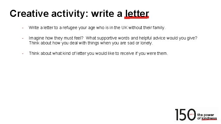 Creative activity: write a letter - Write a letter to a refugee your age