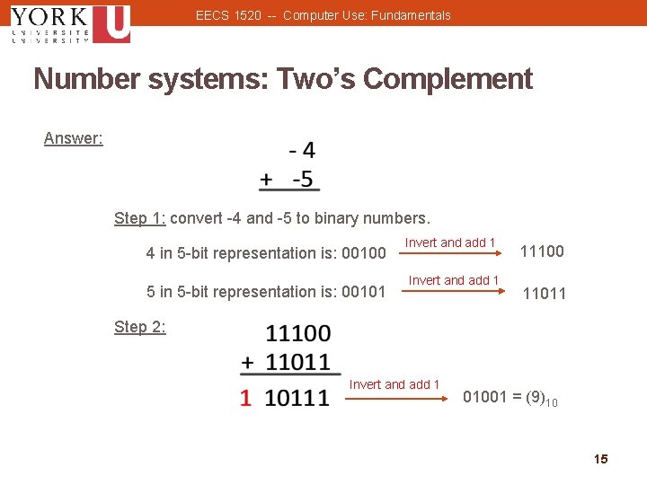 EECS 1520 -- Computer Use: Fundamentals Number systems: Two’s Complement Answer: Step 1: convert