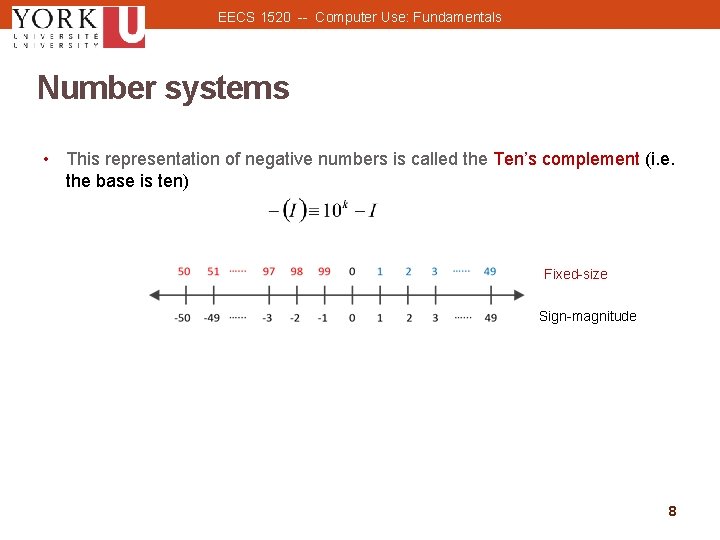 EECS 1520 -- Computer Use: Fundamentals Number systems • This representation of negative numbers
