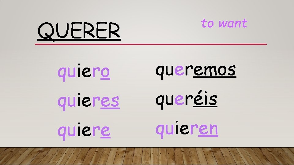 QUERER to want quiero queremos quieres queréis quieren 