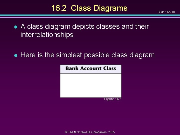 16. 2 Class Diagrams l A class diagram depicts classes and their interrelationships l 16. 2 Class Diagrams l A class diagram depicts classes and their interrelationships l