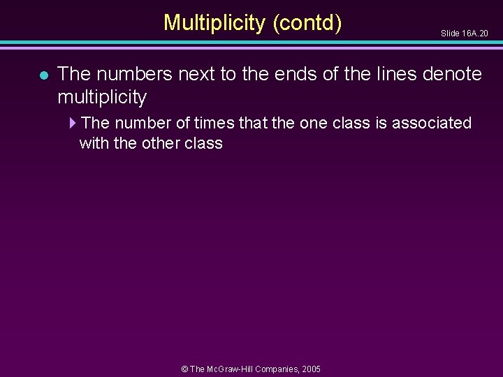 Multiplicity (contd) l Slide 16 A. 20 The numbers next to the ends of Multiplicity (contd) l Slide 16 A. 20 The numbers next to the ends of