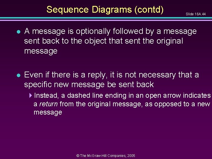 Sequence Diagrams (contd) Slide 16 A. 44 l A message is optionally followed by Sequence Diagrams (contd) Slide 16 A. 44 l A message is optionally followed by