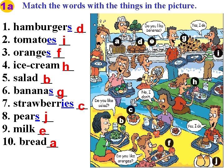 1 a Match the words with the things in the picture. 1. hamburgers __
