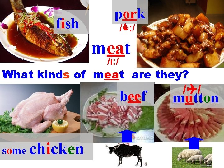 fish pork / : / meat /i: / What kinds of meat are they?