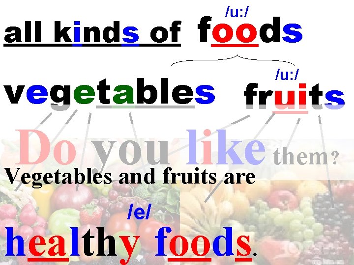 all kinds of /u: / foods vegetables fruits /u: / Do you like them