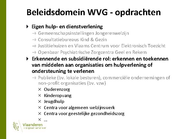 Beleidsdomein WVG - opdrachten Eigen hulp- en dienstverlening Gemeenschapsinstellingen Jongerenwelzijn Consultatiebureaus Kind & Gezin