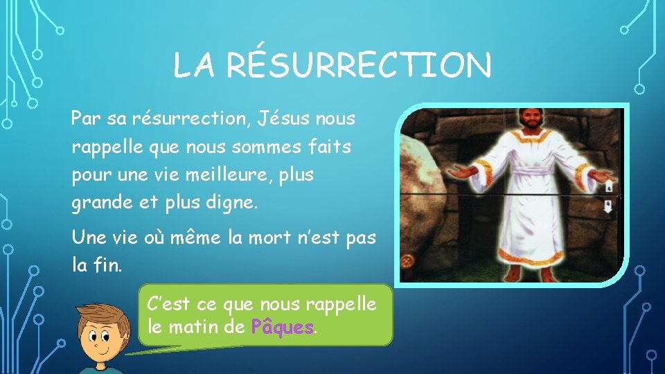 LA RÉSURRECTION Par sa résurrection, Jésus nous rappelle que nous sommes faits pour une