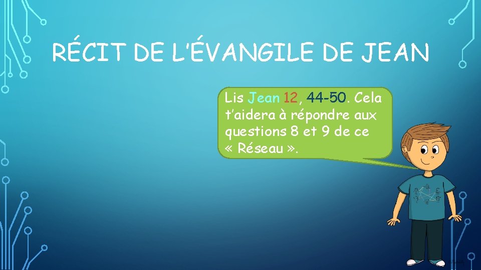 RÉCIT DE L’ÉVANGILE DE JEAN Lis Jean 12, 44 -50. Cela t’aidera à répondre