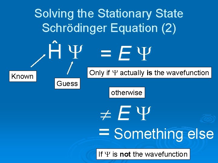 Solving the Stationary State Schrödinger Equation (2) ĤY =EY Known Only if Y actually